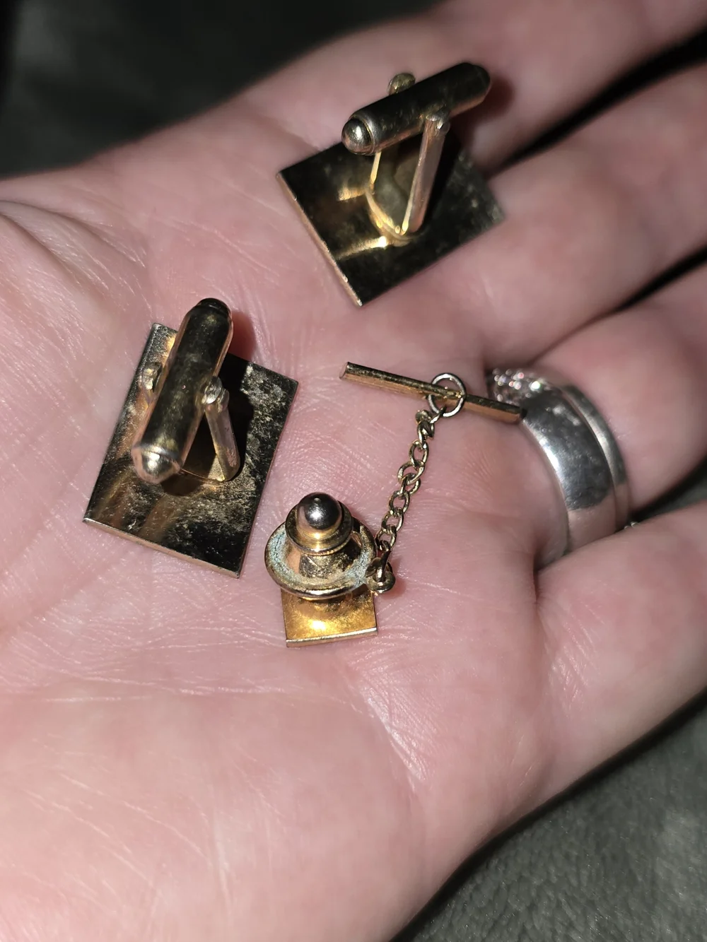 Gold-Tone Square Cufflinks and Tie Pin